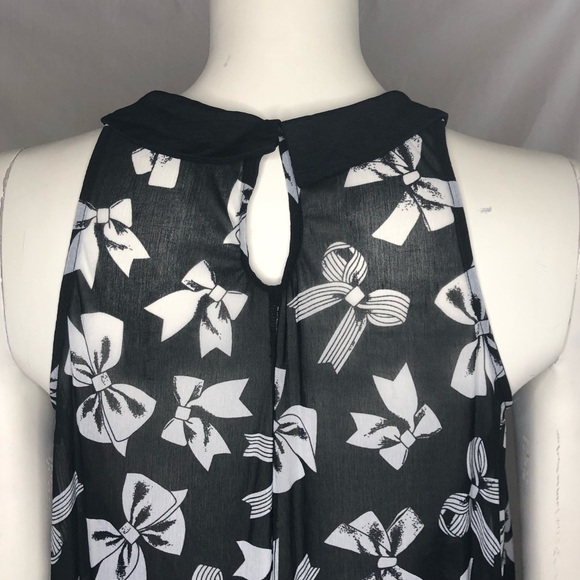 Woman’s sheer black top with white bows all over Peter Pan collar size large - Picture 5 of 13